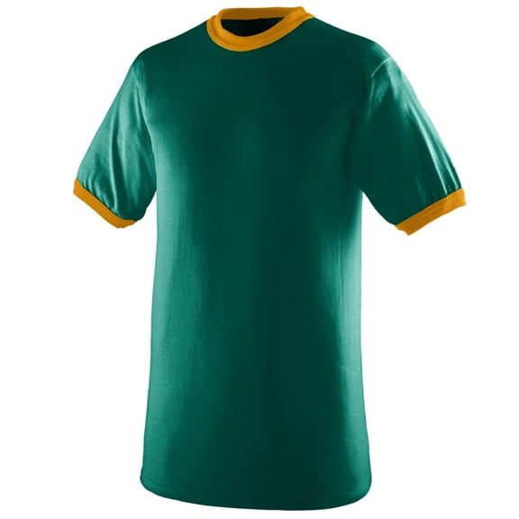 Augusta Sportswear Men's Small Ringer tee Shirt, Dark Green/Gold