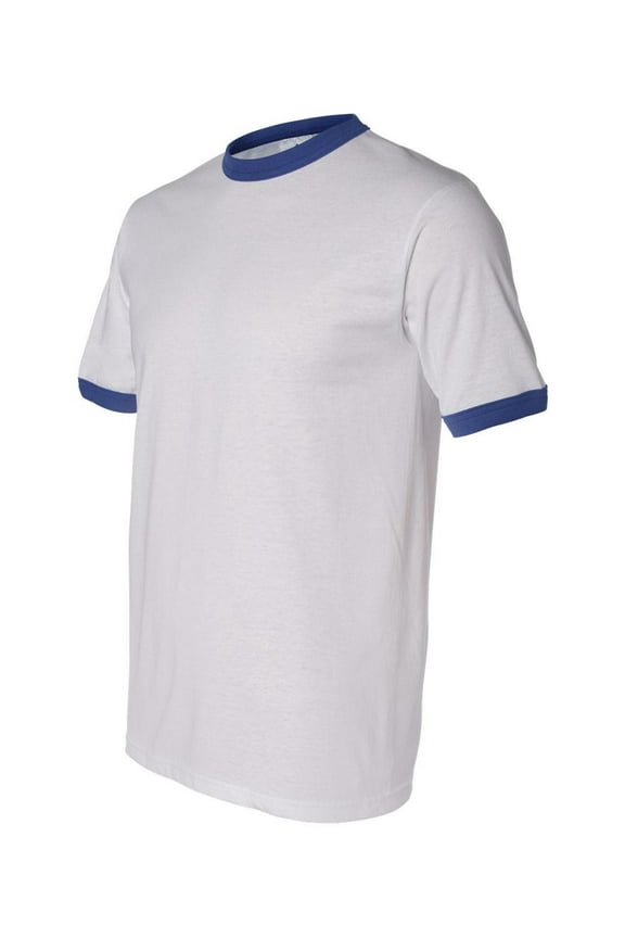 Men's Small Ringer tee Shirt, White/Royal