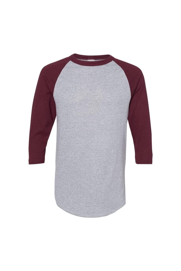 Mens Baseball Jersey 2.0 3/4 Sleeve, Athletic Heather/Maroon, 3X-Large US
