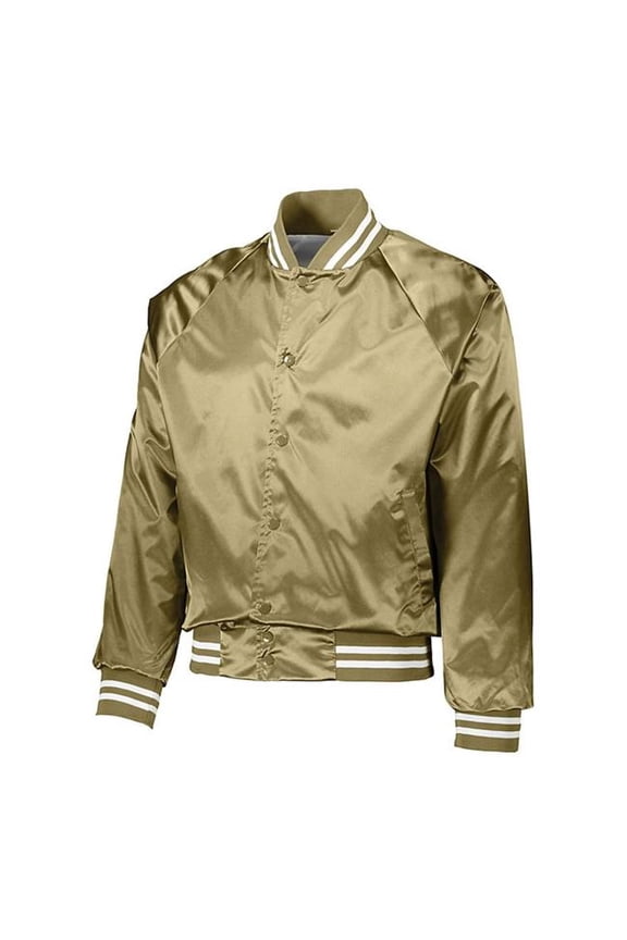 Unisex Striped Trim Satin Baseball Jacket