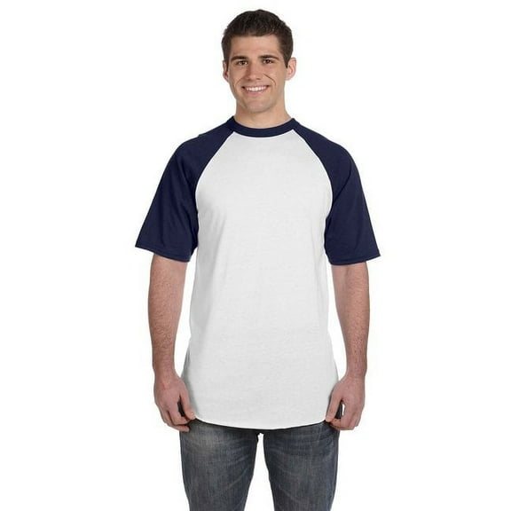 Augusta Sportswear Short-Sleeve Raglan T-Shirt, 3XL, WHITE/NAVY