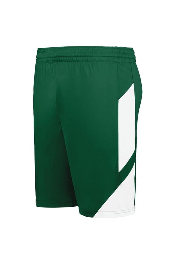 1736.438.S Step-Back Modern Fit Basketball Shorts, Dark Green & White - Small