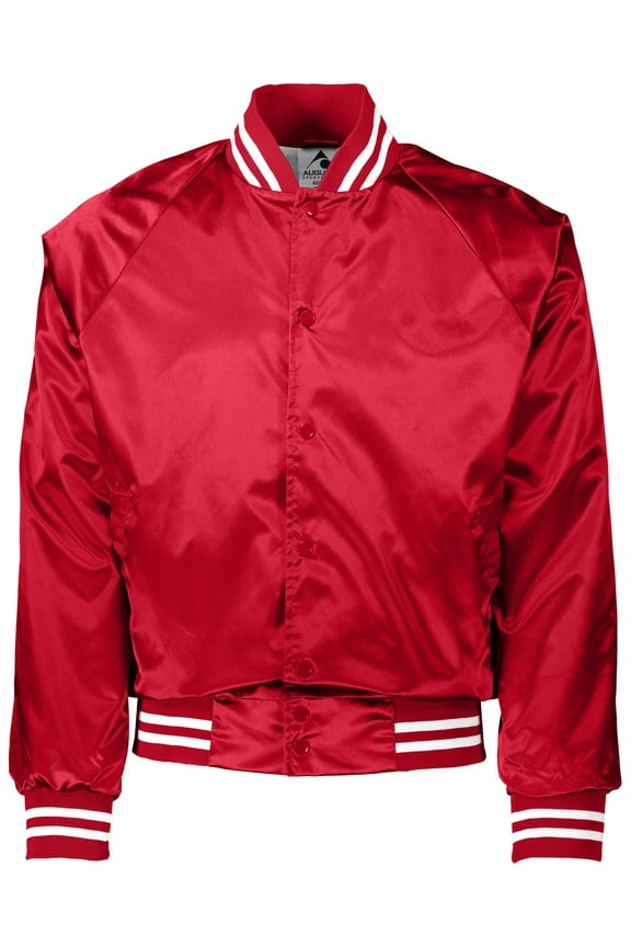 Womens Augusta Satin Baseball Jacket/Striped Trim Red/White 3X-Large