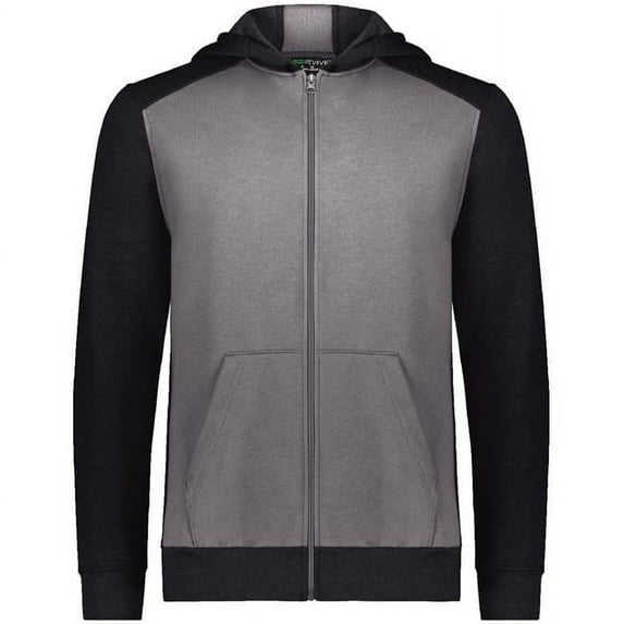 Augusta Sportswear B24834196 Youth Eco Revive Three-Season Triblend Fleece Full-Zip Hooded Sweatshirt, Dark Green & Gray Heather - Extra Large
