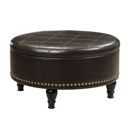 OSP Home Furnishings - Augusta Mid-Century Bonded Leather Ottoman With Inner Storage - Espresso