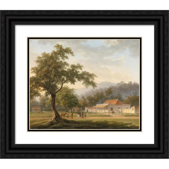 Auguste Antoine Joseph Payen 24x20 Black Ornate Framed Double Matted Museum Art Print Titled: House of the Assistant Resident of Banyuwangi, East Java (East Java) (1828)