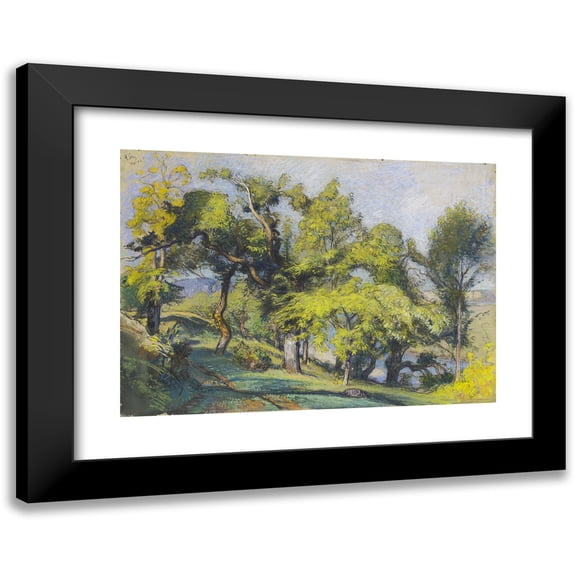 Auguste Louis Lepère 14x11 Black Modern Framed Museum Art Print Titled - Chestnut Trees Above a River (C.1900)