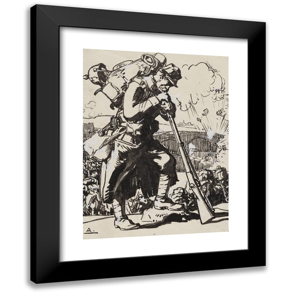 Auguste Louis Lepère 14x18 Black Modern Framed Museum Art Print Titled - Retirement After Charleroi (1914)