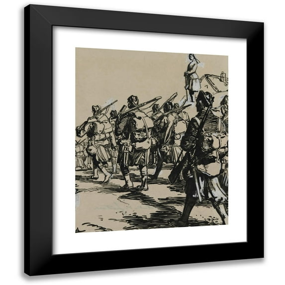 Auguste Louis Lepère 15x18 Black Modern Framed Museum Art Print Titled - Battle of the Borders: British Soldiers Group (1914)