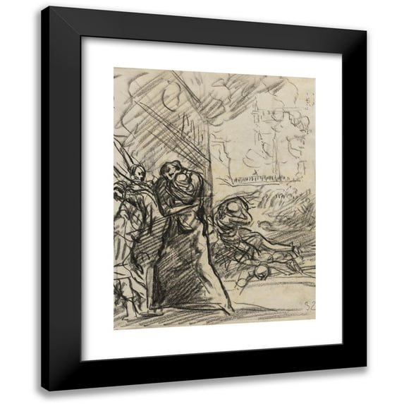 Auguste Louis Lepère 19x24 Black Modern Framed Museum Art Print Titled - Louvain's Fire (1914)