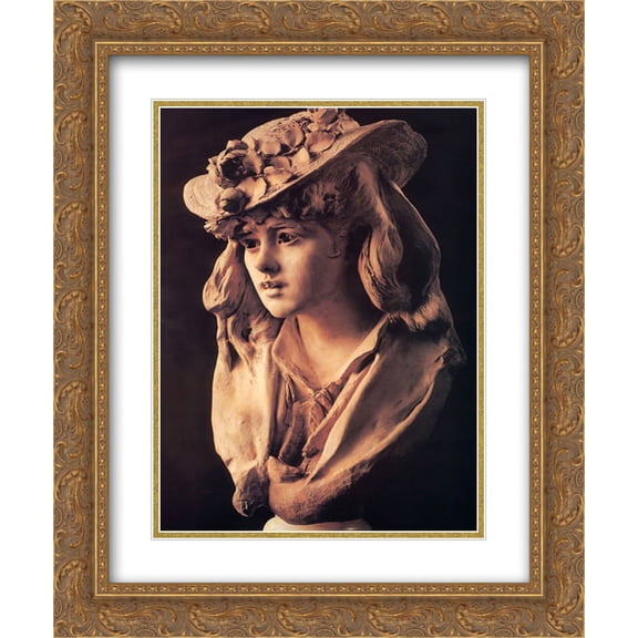 Auguste Rodin 2x Matted 20x24 Gold Ornate Framed Art Print 'Young Girl with Roses on Her Hat'