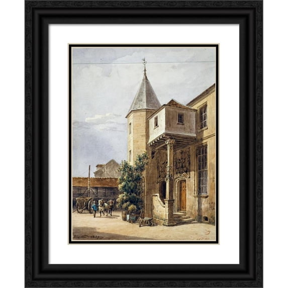 Auguste-Sébastien Bénard 11x14 Black Ornate Wood Framed Double Matted Museum Art Print Titled: House Known as Saint-Louis and Hangar. (1837)