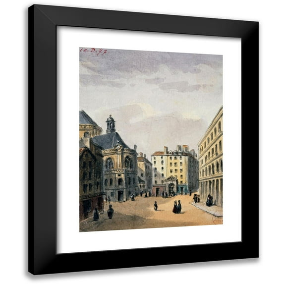 Auguste-Sébastien Bénard 12x14 Black Modern Framed Museum Art Print Titled - Pointe Saint-Eustache and La Fontaine. (1810)