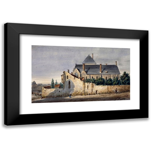Auguste-Sébastien Bénard 24x16 Black Modern Framed Museum Art Print Titled - The Remains of the Buildings of the Hotel Du Petit Bourbon. (1810)