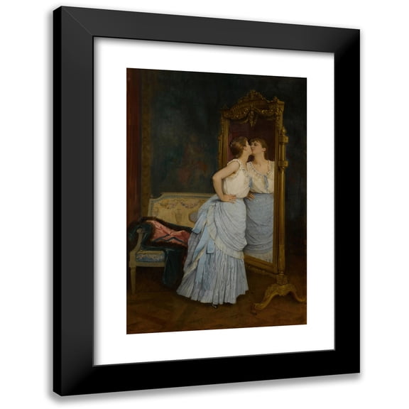 Auguste Toulmouche 11x14 Black Modern Framed Museum Art Print Titled - Le Miroir (1888)