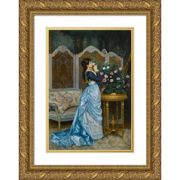 Auguste Toulmouche 18x24 Gold Ornate Framed and Double Matted Museum Art Print Titled - Day Dreaming (1881)