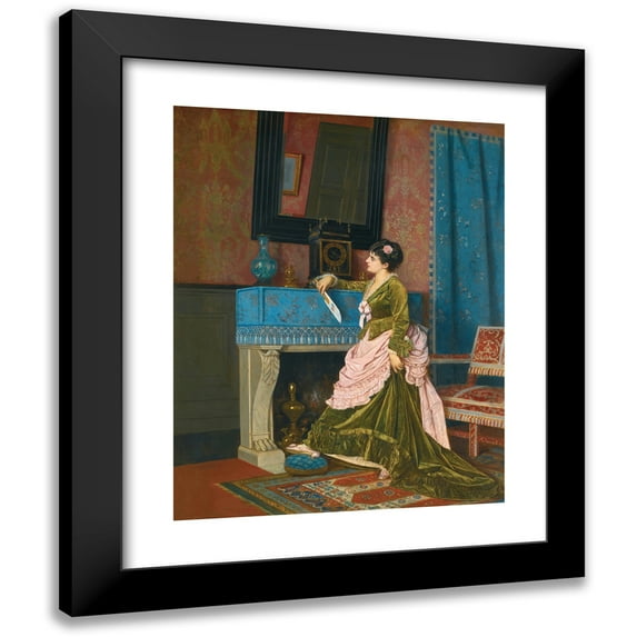 Auguste Toulmouche 20x24 Black Modern Framed Museum Art Print Titled - The Love Letter (1873)