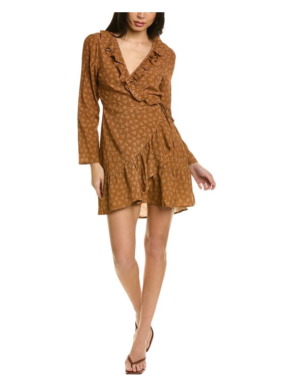 womens Carina Wrap Dress, XS, Brown
