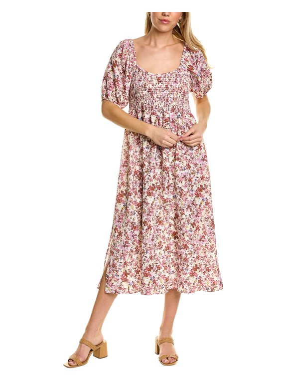 womens Rosemary Annastasia Linen-Blend Midi Dress, XS, Pink