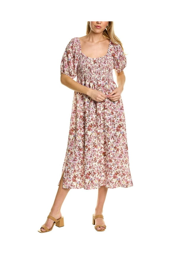 womens Rosemary Annastasia Linen-Blend Midi Dress, XS, Pink