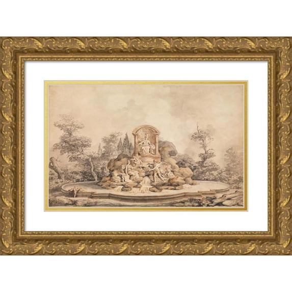 Augustin Pajou 14x11 Gold Ornate Wood Frame and Double Matted Museum Art Print Titled - Project for a Monumental Fountain (1767)