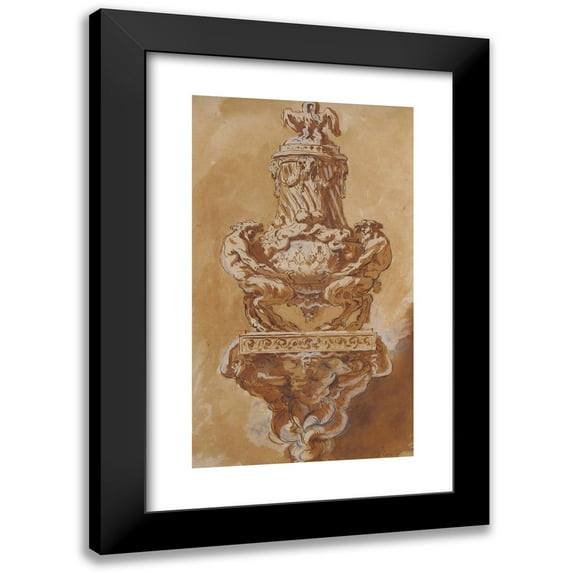 Augustin Pajou 15x24 Black Modern Framed Museum Art Print Titled - Design for a Vase and Supporting Console