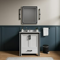 Augustine 30 in W x 22 in D White Single Bath Vanity, White Quartz Top and 28 in Mirror
