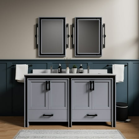 Augustine 60 in W x 22 in D Dark Grey Double Bath Vanity and White Quartz Top