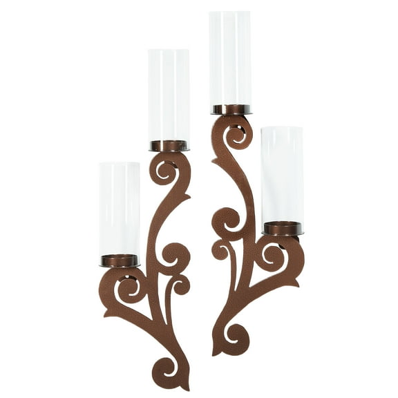 Augustine Handcrafted Traditional Steel Wall Sconce Candleholder Antique Copper Set of Two