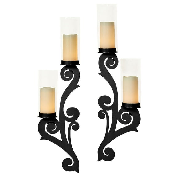 Augustine Handcrafted Traditional Steel Wall Sconce Candleholder Black Set of Two