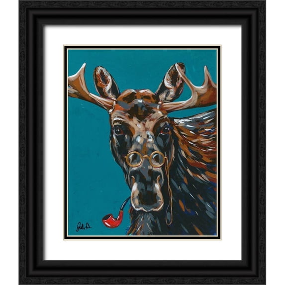 Augustine, Jodi 12x14 Black Ornate Wood Framed with Double Matting Museum Art Print Titled - Spy Animals II-Mystery Moose