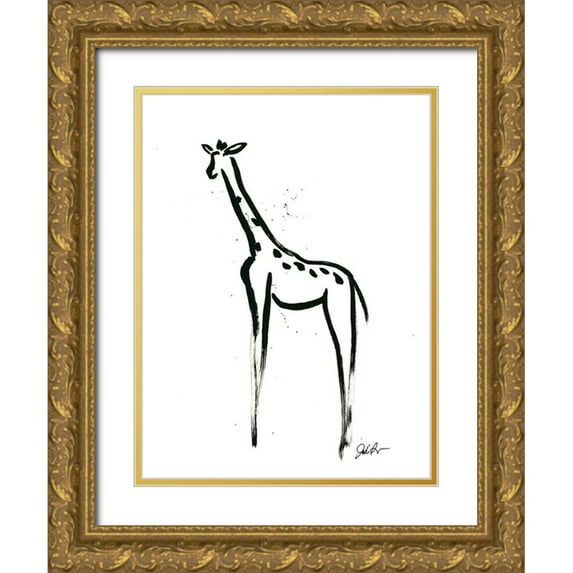 Augustine, Jodi 19x24 Gold Ornate Wood Framed with Double Matting Museum Art Print Titled - Inked Safari IV-Giraffe 2