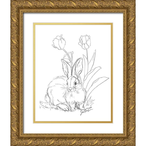 Augustine, Jodi 26x32 Gold Ornate Wood Framed with Double Matting Museum Art Print Titled - Bunny Sketch Tulip