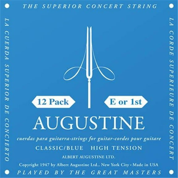 Augustine  Single Blue E or 1st High Tension Nylon Guitar Strings, Pack of 12