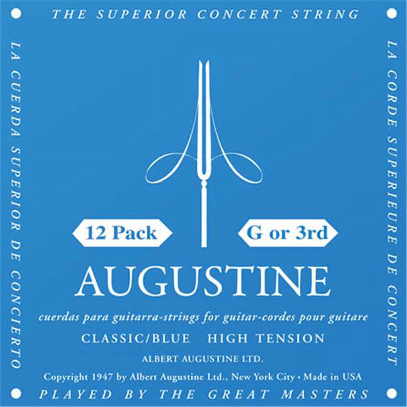 Augustine  Single Blue G or 3rd High Tension Nylon Guitar Strings, Pack of 12