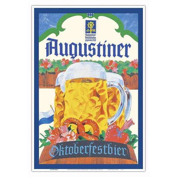 Augustiner-Bräu Brewery Octoberfest Beer (Oktoberfestbier) - Vintage German Advertising Poster c.1856 - Master Art Print (Unframed) 13in x 19in