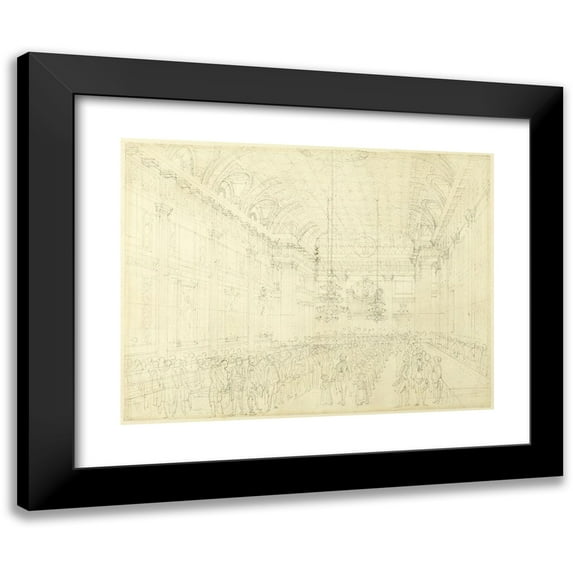 Augustus Charles Pugin 24x19 Black Modern Framed Museum Art Print Titled - Study for Freemason's Hall, Great Queen Street, from Microcosm of London (C. 1808)