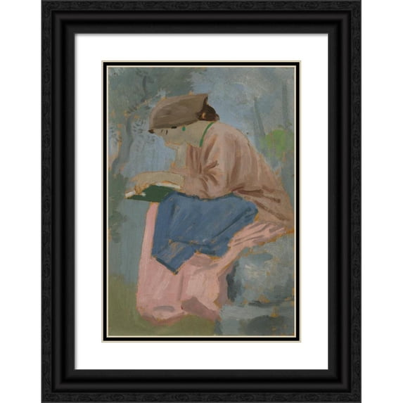 Augustus John 14x18 Black Ornate Wood Framed Double Matted Museum Art Print Titled - A Woman Reading - Provencal Study (1910)