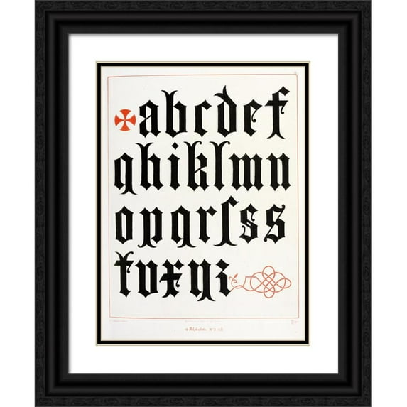 Augustus Pugin 11x14 Black Ornate Wood Framed Double Matted Museum Art Print Titled: Alphabets 3 (1846)