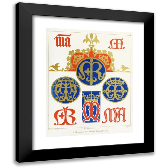 Augustus Pugin 12x14 Black Modern Framed Museum Art Print Titled - Eight Monograms of Our Blessed Lady's Name (1846)
