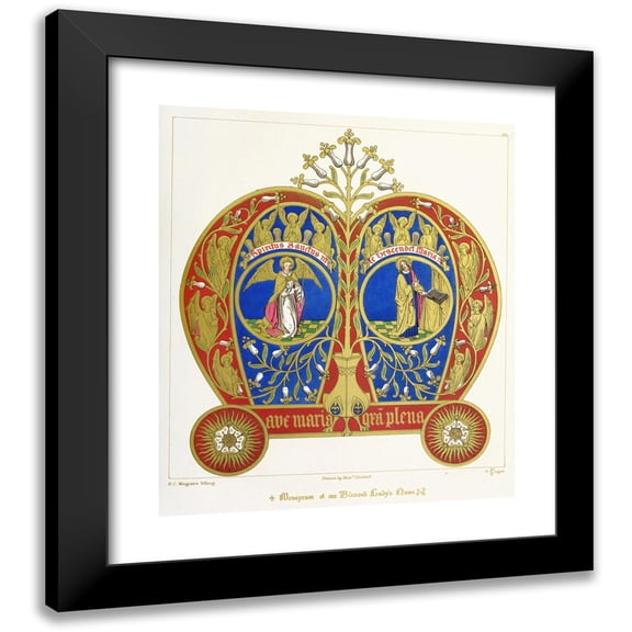 Augustus Pugin 12x14 Black Modern Framed Museum Art Print Titled - Monogram of Our Blessed Lady's Name, with the Annunciation (1846)