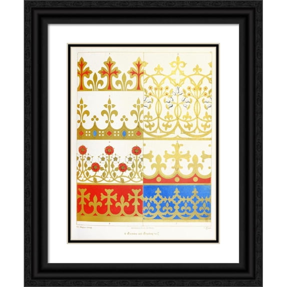 Augustus Pugin 12x14 Black Ornate Wood Framed Double Matted Museum Art Print Titled: Crowns and Cresting (1846)