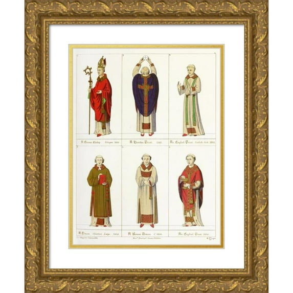 Augustus Pugin 12x14 Gold Ornate Wood Frame and Double Matted Museum Art Print Titled - Roman, English, and German Ecclesiastics (1846)