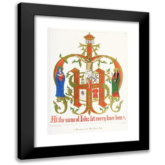 Augustus Pugin 14x18 Black Modern Framed Museum Art Print Titled - A Monogram of the Holy Name, with Our Lord, St. Mary, and St. John (1846)