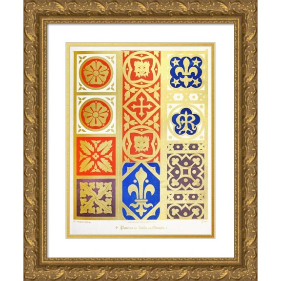 Augustus Pugin 19x24 Gold Ornate Framed and Double Matted Museum Art Print Titled - Patterns for Stoles and Maniples 4 (1846)