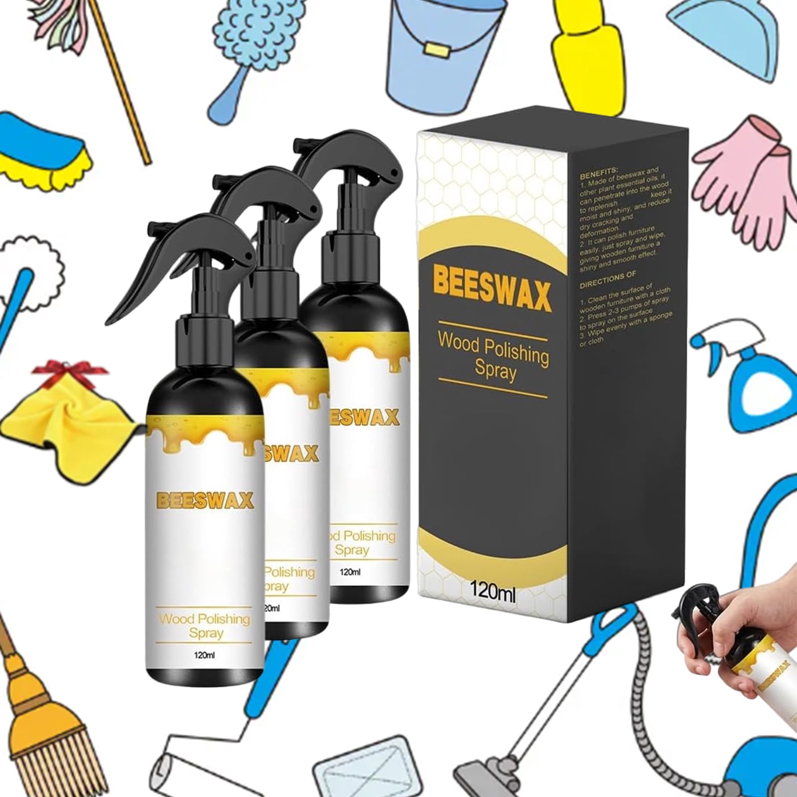 Auiepet Beeswax Wood Polish Spray, 2026 New Furniture Polish and Cleaner, Wood Floor Polish Natural Care and Repair Agent, Multipurpose Wood Wax Restorer for Floors, Cabinets, and Tables (3Pcs)