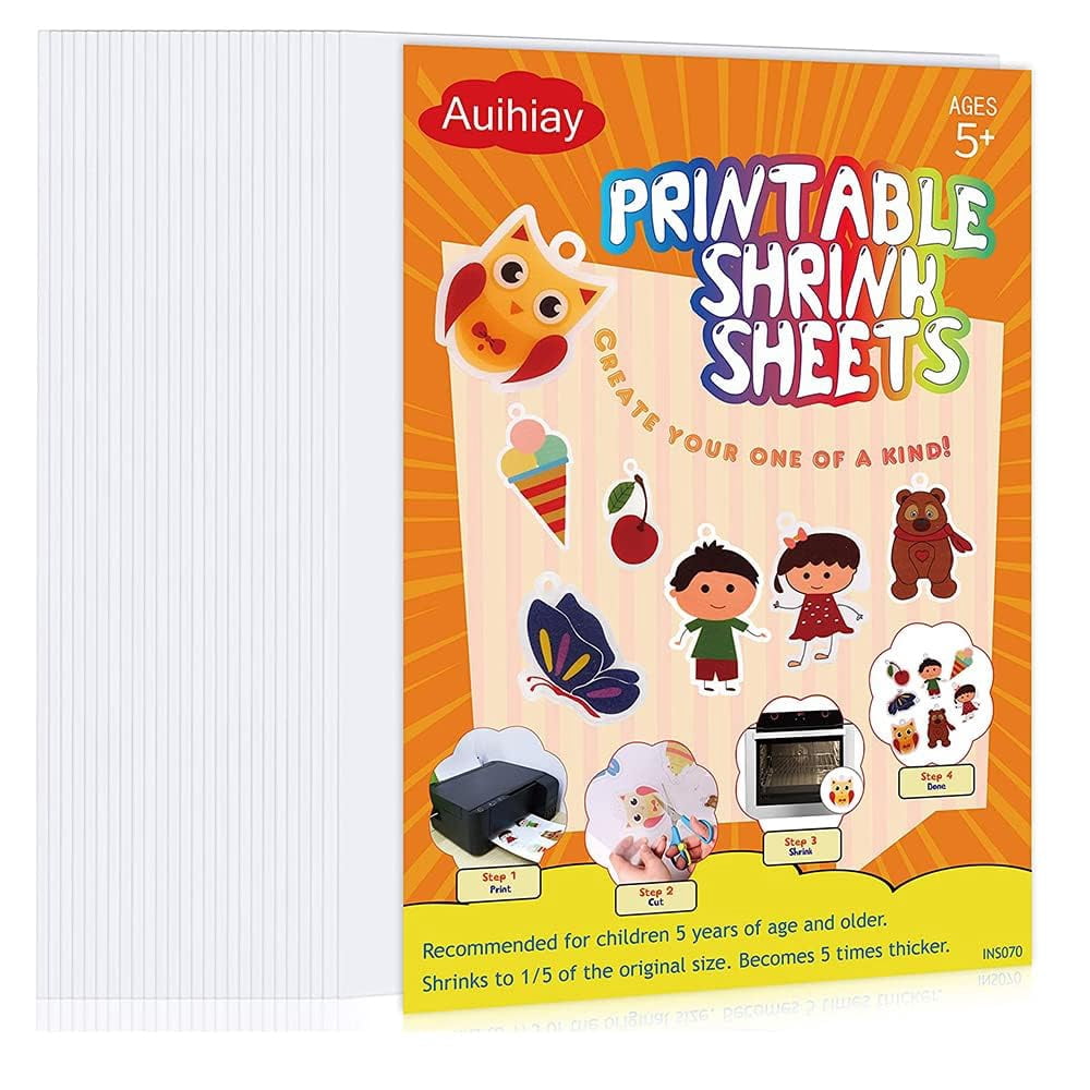 Auihiay 25 Sheets White VTF5 Printable Shrink Plastic Sheets, Shrink ...