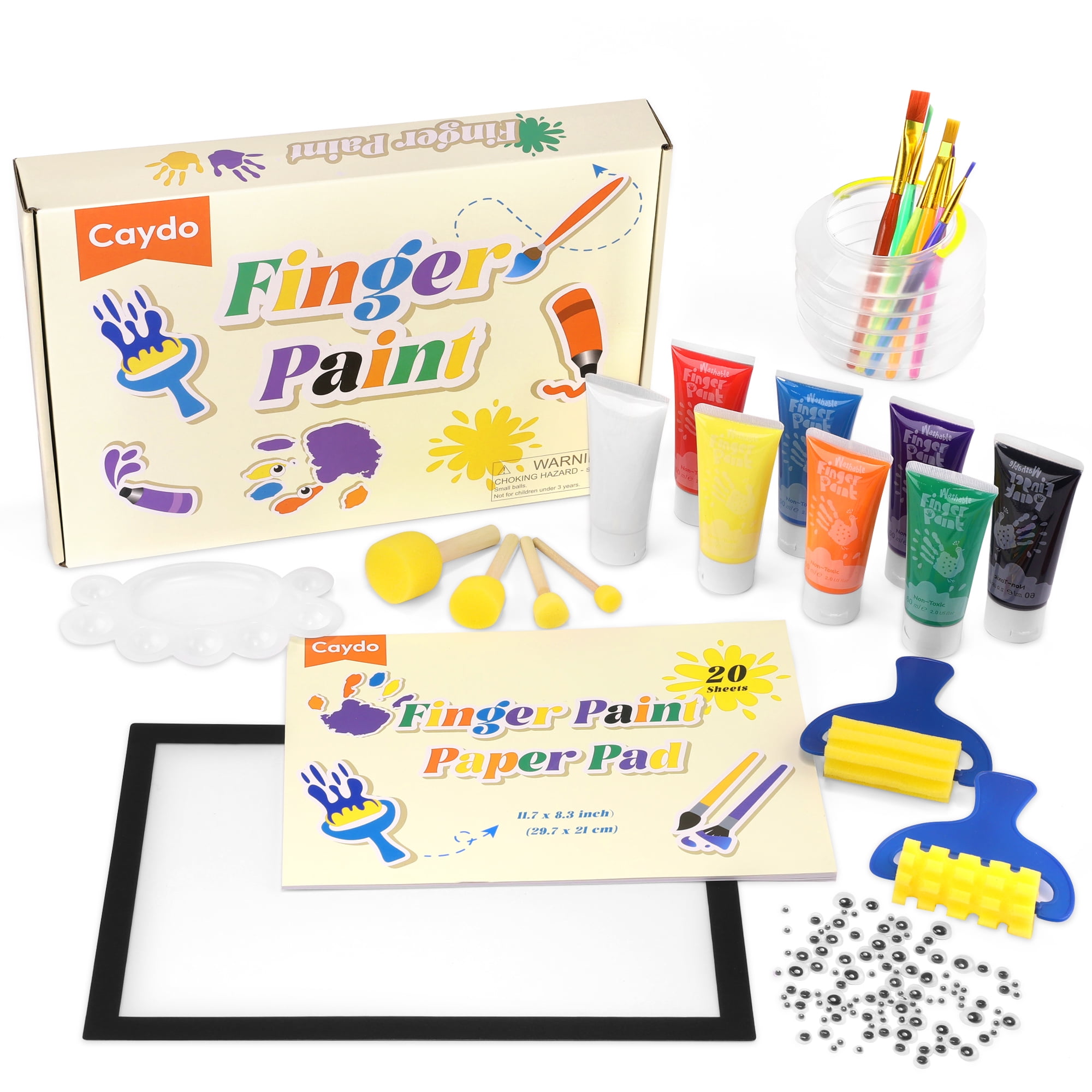 Auihiay Washable Non-Toxic Paint Set, 8 Colors with Paper, Brushes, Sponges for Kids' Art