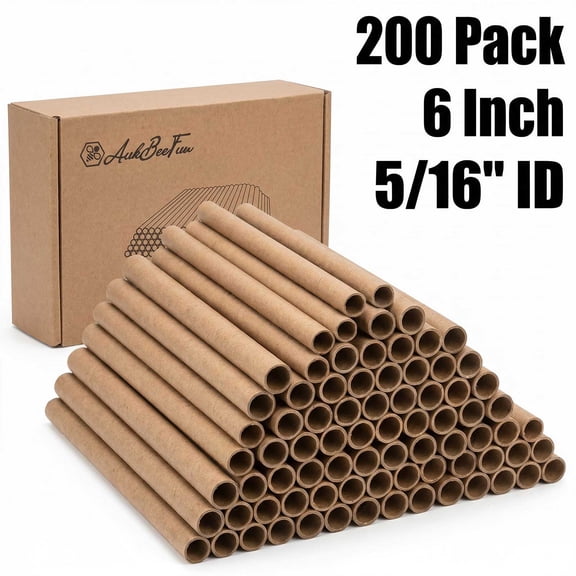 AukBeeFun Mason Bee Tubes Refills 200 Pack, 6 Inch Cardboard Nesting Tubes for Mason Bee House, Bee Hotel & Bug Hotel, Kraft Paper Bee House Refills for Solitary Bees Garden Pollination