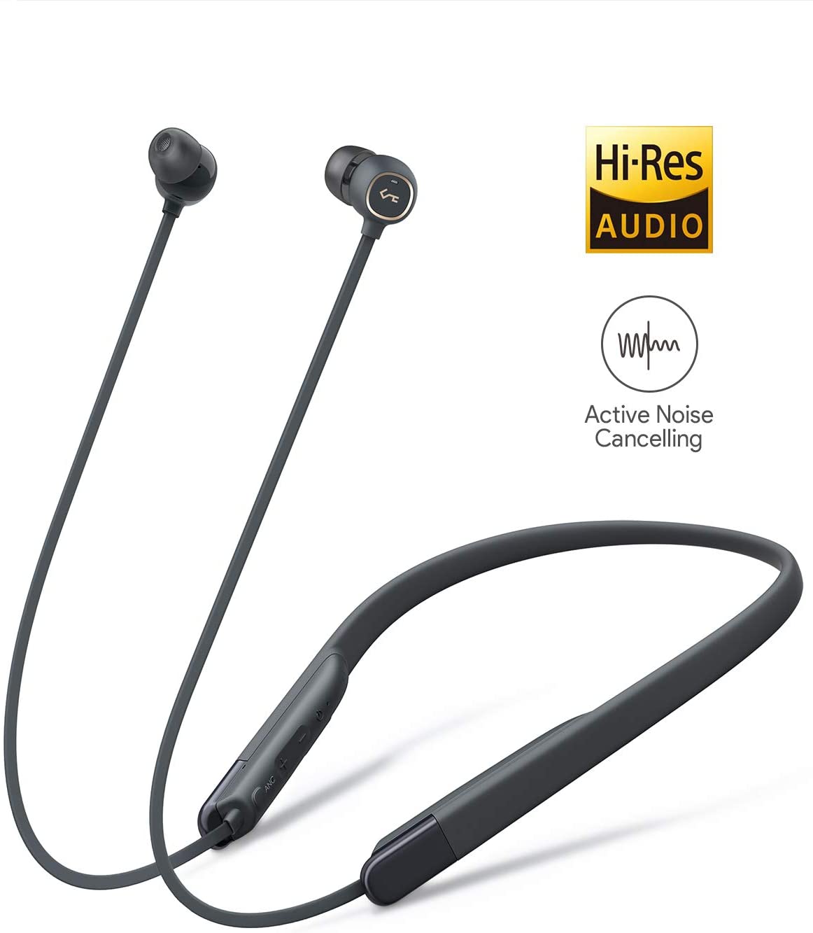 Aukey Key Series Wireless Headphones, Bluetooth 5.0, Earbuds, Active Noise Cancellation, Neckband Earphones with Dual Drivers, HiFi Stereo, IPX6 Waterproof, 8H Playtime (EP-N33 Dark Grey) - image 1 of 6